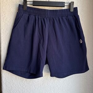Spowind Women M Cotton Gym Shorts Navy Blue Blend Pockets Stretch Activewear